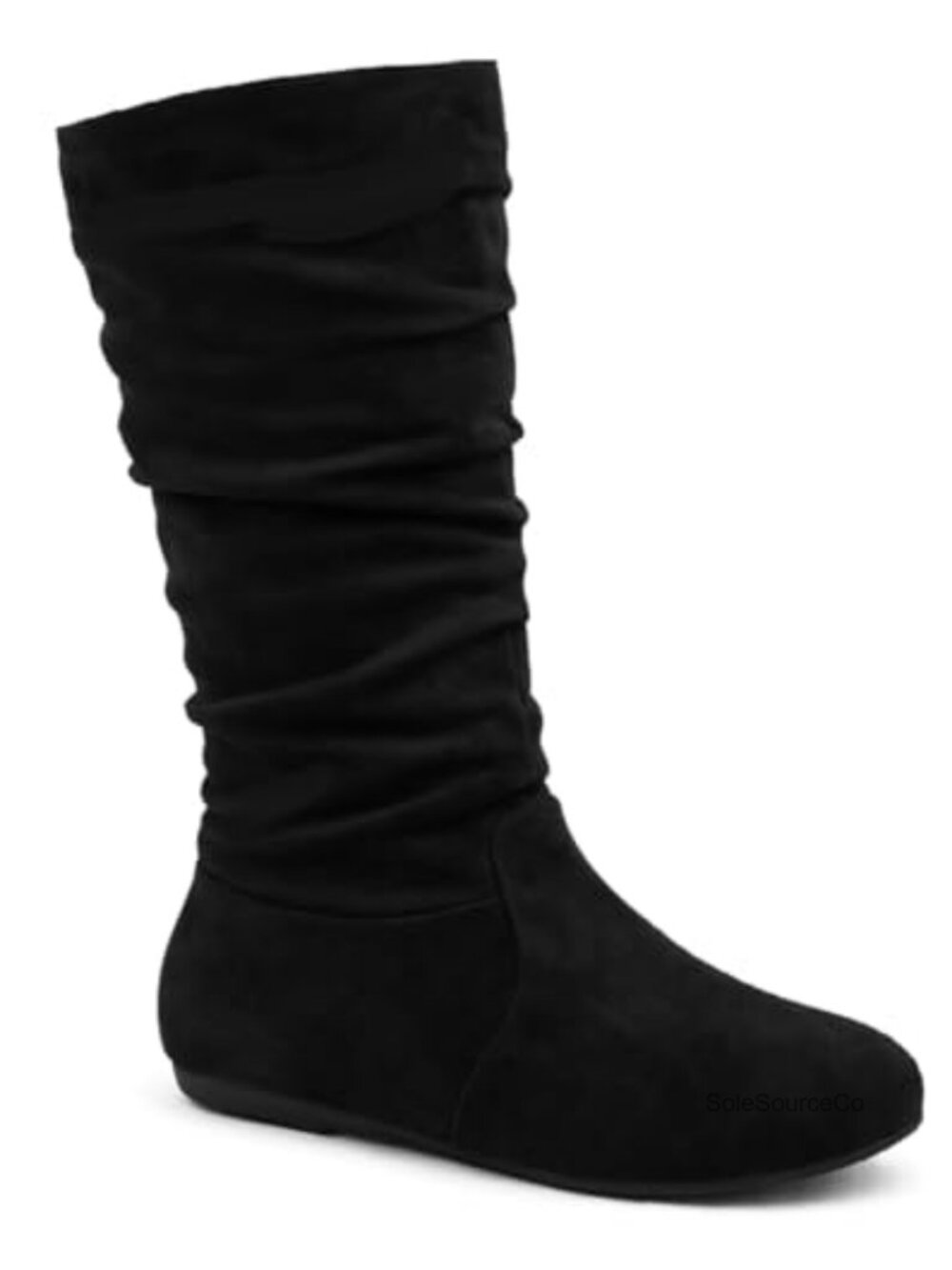 Slouchy Mid-Calf Knee High Boots Flat Low Heel No Heel Womens 14" Shaft
